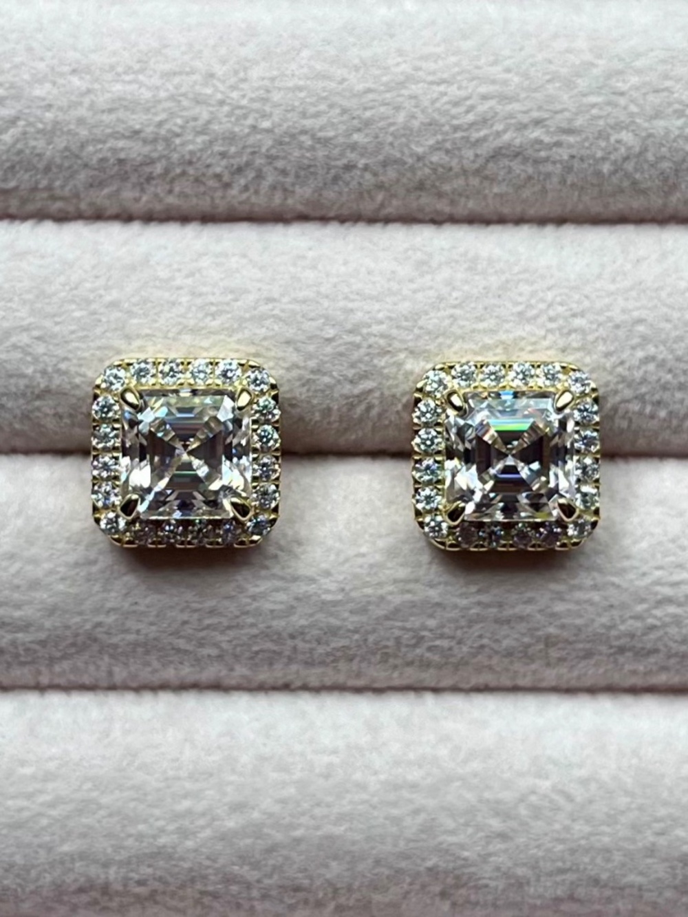 E118 | Asscher-Cut Moissanite Halo Stud Earrings